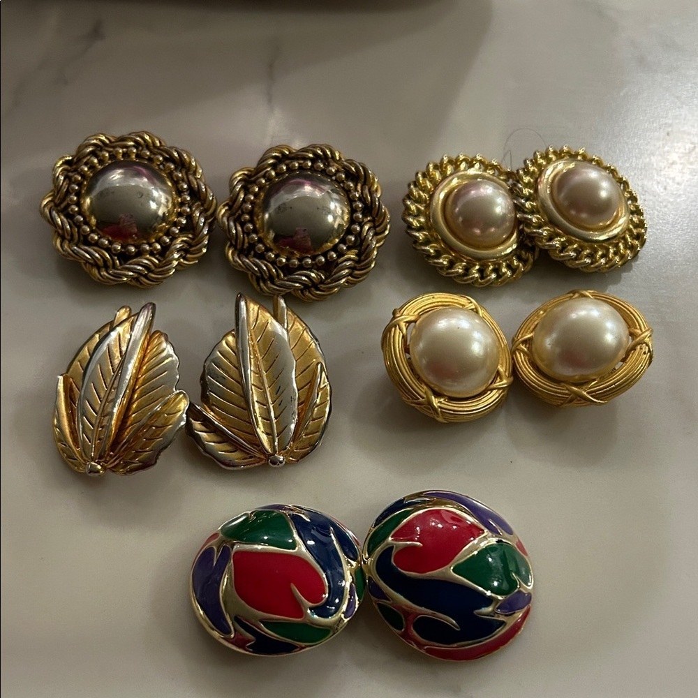 Vintage clip on earrings.  Bundle of 5 pair.